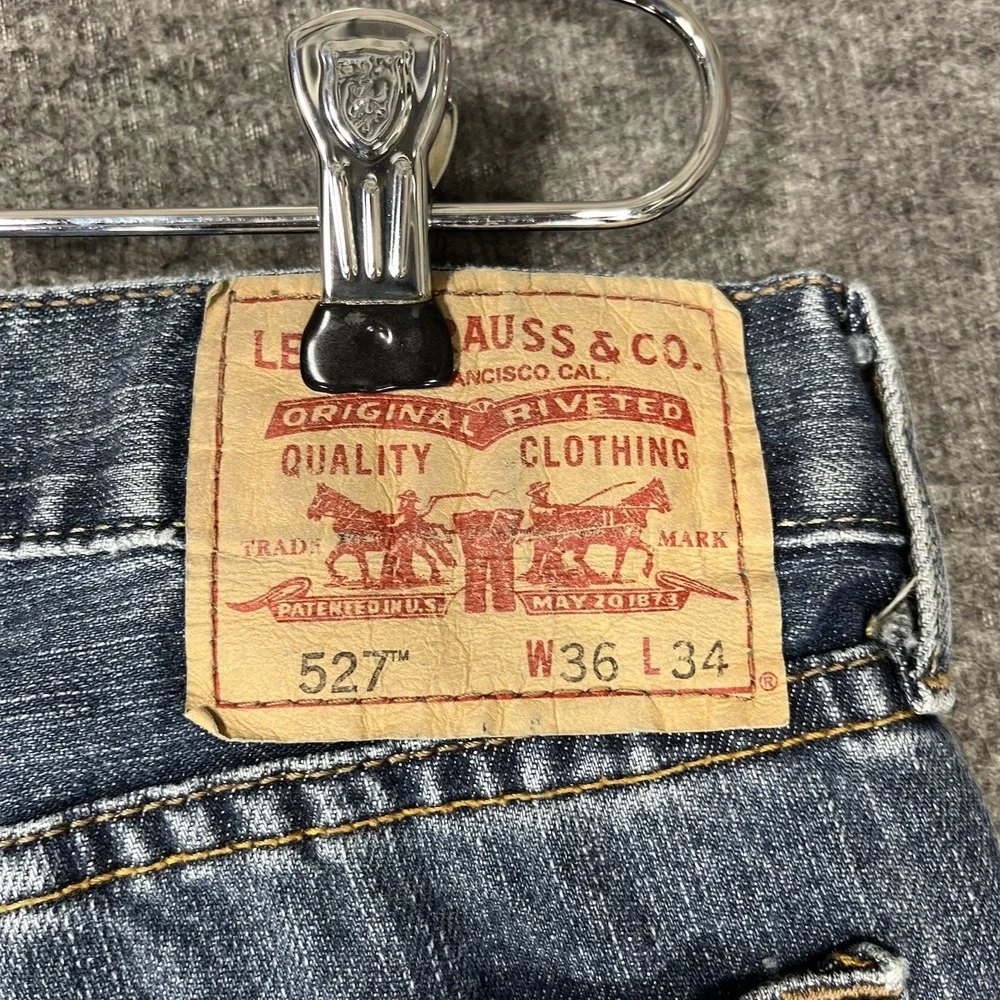 Vintage Y2K Levis 527 Jeans 36X34 Blue Fading Whiskering Slim Bootcut Western #2